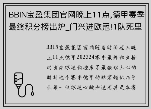 BBIN宝盈集团官网晚上11点,德甲赛季最终积分榜出炉_门兴进欧冠!1队死里逃生