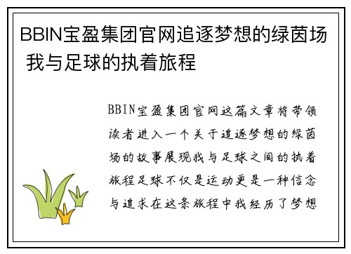 BBIN宝盈集团官网追逐梦想的绿茵场 我与足球的执着旅程