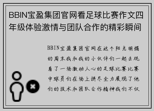 BBIN宝盈集团官网看足球比赛作文四年级体验激情与团队合作的精彩瞬间