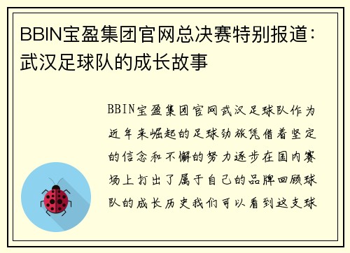 BBIN宝盈集团官网总决赛特别报道：武汉足球队的成长故事
